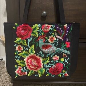 Black and Red Floral Folk Art Tote Bag